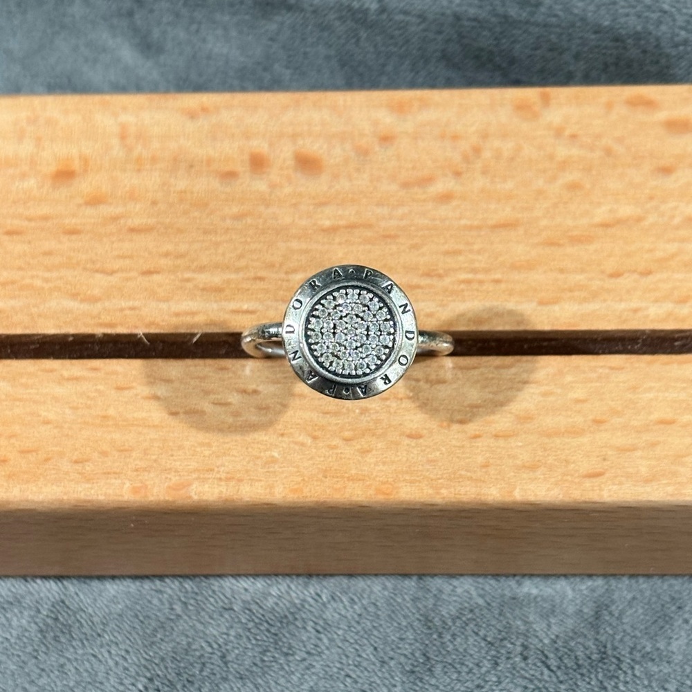 Pandora low profile Silver Ring with name and white stone center